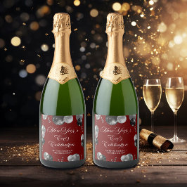 Black and Silver Glitter New Year's Eve Party  Sparkling Wijnetiket