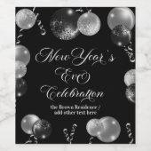 Black and Silver Glitter New Year's Eve Party Wijn Etiket (Enkel label)