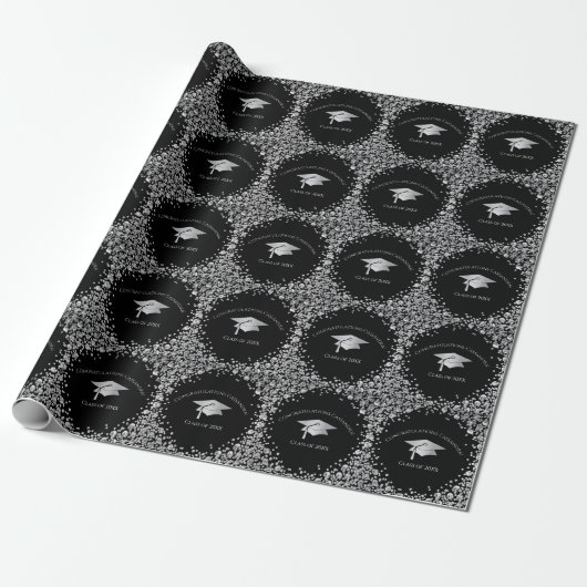 Black and Silver Graduation Cadeaupapier (Uitgerold)