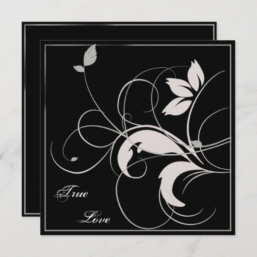 Black and Silver Leaves Fall Wedding Invitation Kaart (Voorkant / Achterkant)