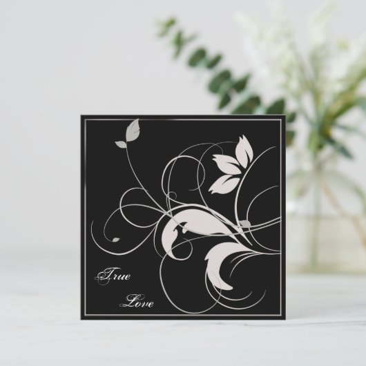 Black and Silver Leaves Fall Wedding Invitation Kaart (Staand voorkant)