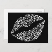 Black and Silver Leopard Spot Lipstick Kiss Briefkaart (Voorkant / Achterkant)