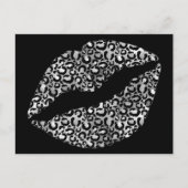 Black and Silver Leopard Spot Lipstick Kiss Briefkaart (Voorkant)