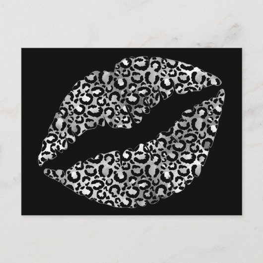 Black and Silver Leopard Spot Lipstick Kiss Briefkaart (Voorkant)