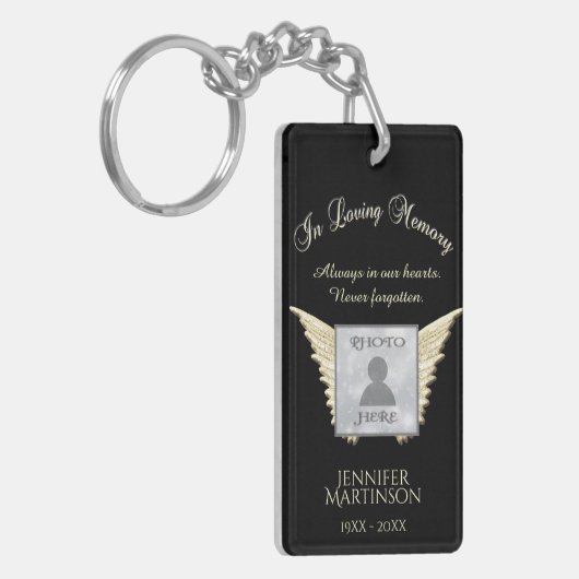 Black and Silver Memorial Angel Wings Voeg foto to Sleutelhanger (Voorkant Links)