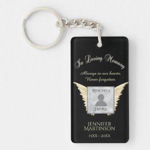Black and Silver Memorial Angel Wings Voeg foto to Sleutelhanger