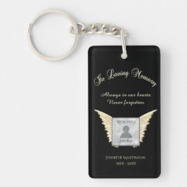 Black and Silver Memorial Angel Wings Voeg foto to Sleutelhanger