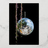 Black and Silver Mirror Ball Afstuderen Folie Uitnodiging (Achterkant)