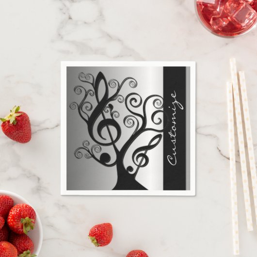 Black and Silver Music Treble Clef Tree Napkins Servetten (Insitu)