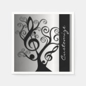 Black and Silver Music Treble Clef Tree Napkins Servetten (Voorkant)