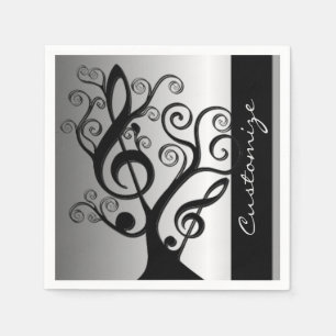 Black and Silver Music Treble Clef Tree Napkins Servetten