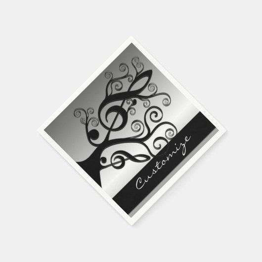 Black and Silver Music Treble Clef Tree Napkins Servetten (Hoek)