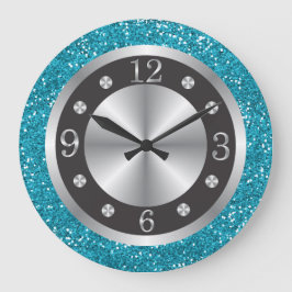 Black and Silver Numbers Turquoise Blue Glitter Grote Klok
