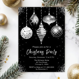 Black and Silver Ornaments Christmas Party Kaart