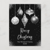 Black and Silver Ornaments Merry Christmas Feestdagenkaart (Voorkant)