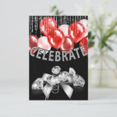 Black and Silver, red Balloons girl Party Kaart (Staand voorkant)