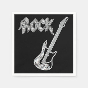 Black and Silver ROCK Guitar Paper Napkins Servet