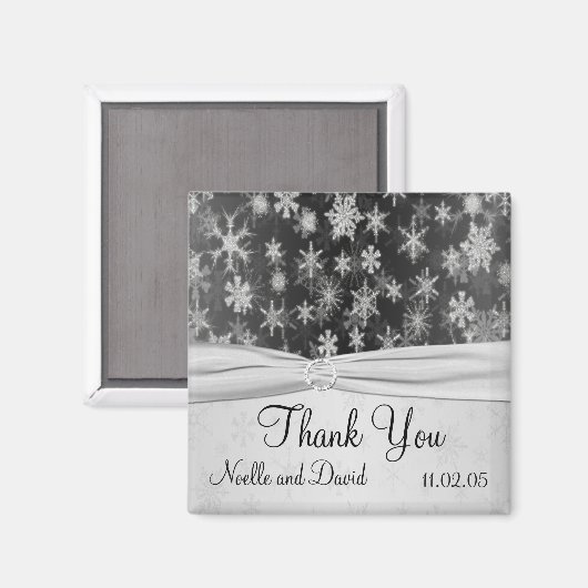 Black and Silver Snowflakes Bedankt Magnet (Voorkant / Achterkant)