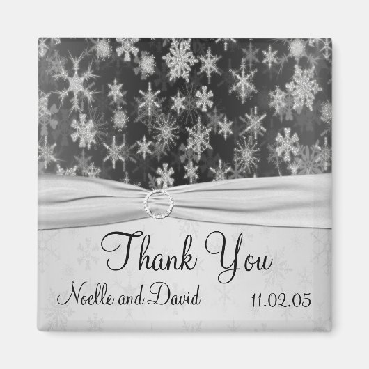Black and Silver Snowflakes Bedankt Magnet (Voorkant)
