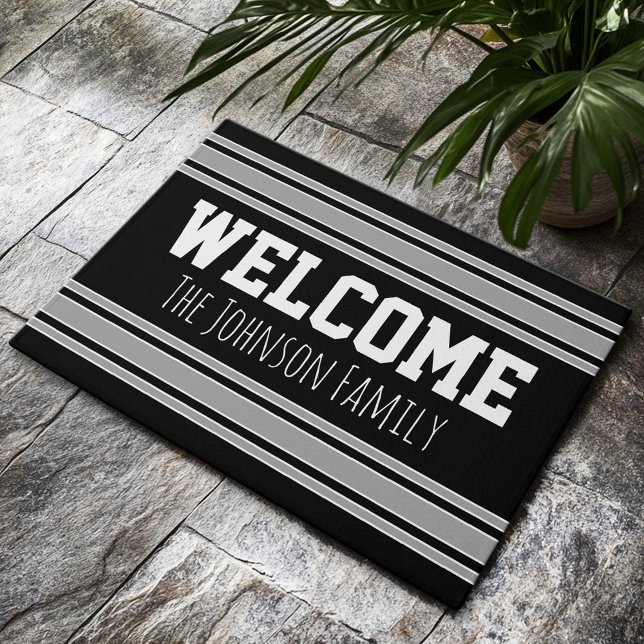 Black and Silver Sports Jersey Custom Name Number Deurmat (Custom Welcome Doormat)