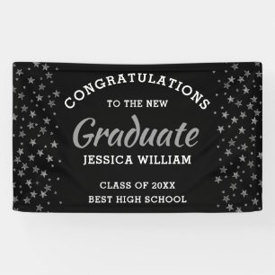 Black and Silver Stars Congrats Afstuderen 2023 Spandoek