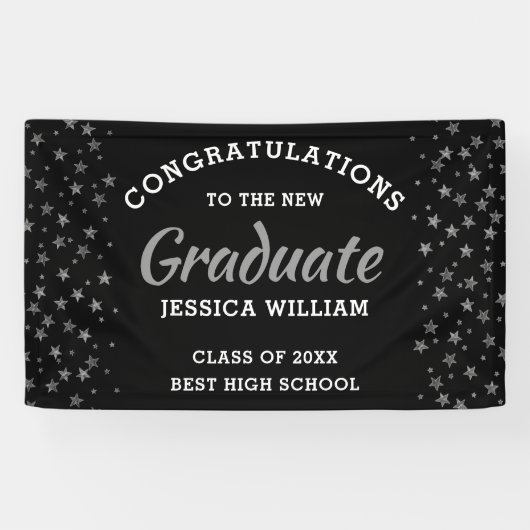 Black and Silver Stars Congrats Afstuderen 2023 Spandoek (Horizontaal)
