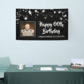 Black and Silver Stars Photo Any Year Birthday Spandoek (Beurs)