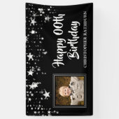 Black and Silver Stars Photo Any Year Birthday Spandoek (Verticaal)