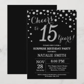 Black and Silver Surprise 15th Birthday Diamond Kaart (Voorkant / Achterkant)