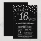 Black and Silver Surprise 16th Birthday Diamond Kaart (Voorkant / Achterkant)