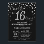 Black and Silver Surprise 16th Birthday Diamond Kaart<br><div class="desc">Verrassend 16e verjaardag Uitnodiging met de achtergrond van Black en Silver Glitter Diamond. Zilveren Confetti. Kinderen van afgelopen dag. Jongen of meisjes Teenage Lady Birthday. Voor verdere aanpassing,  te klikken gelieve de knoop "van de Aanpassing het"en ons ontwerphulpmiddel te gebruiken om deze sjabloon te wijzigen.</div>