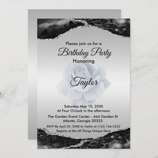 Black and Silver Verjaardag uitnodiging (Voorkant / Achterkant)