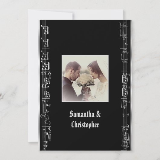 Black and silver wedding photo invitation kaart (Achterkant)