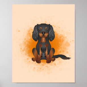 Black and Tan Cavalier King Charles op Sinaasappel Poster