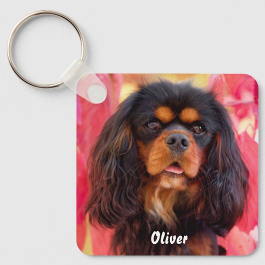 Black and Tan Cavalier King Charles Spaniel Dog Sleutelhanger (Voorkant)