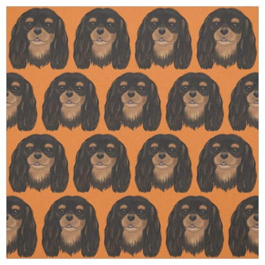 Black and Tan Cavalier King Charles Spaniel Fabric Stof (Swatch)