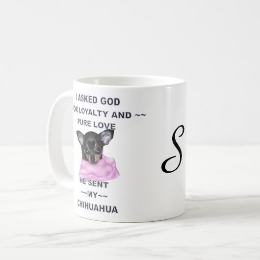Black and Tan Chihuahua Puppy Monogrammed Koffiemok (Voorkant links)