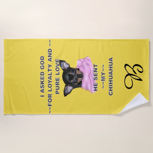 Black and Tan Chihuahua Puppy Monogrammed Strandlaken (Voorkant)