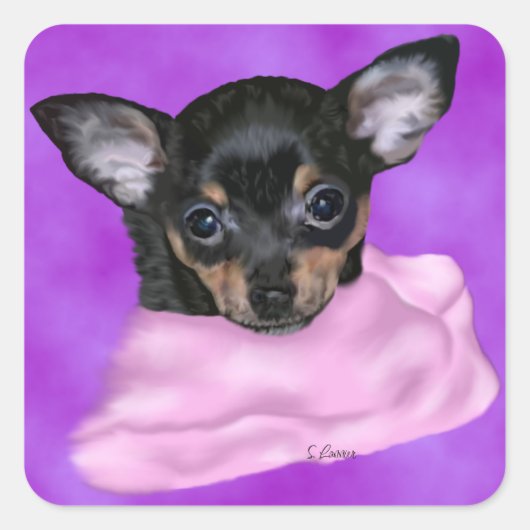Black and Tan Chihuahua Puppy Vierkante Sticker (Voorkant)