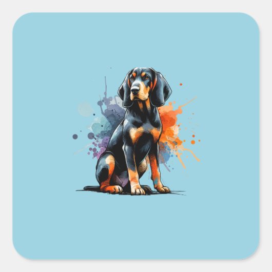 Black and Tan Coonhound Dog Vierkante Sticker (Voorkant)