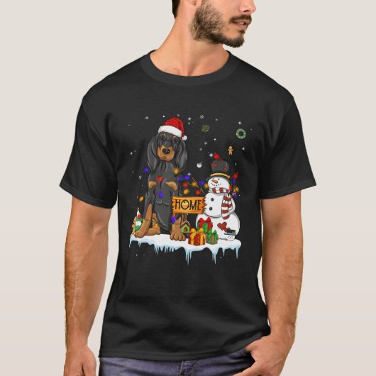 Black And Tan Coonhound Dog With Santa Hat Christm T-shirt (Voorkant)