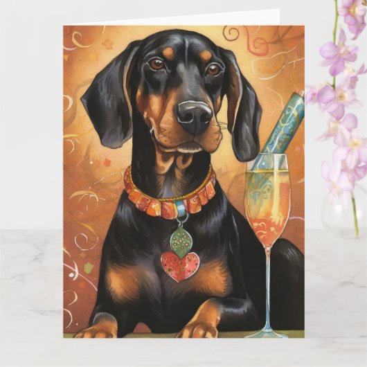 Black and Tan Coonhound Nieuwjaar  Kaart (Orchidee)