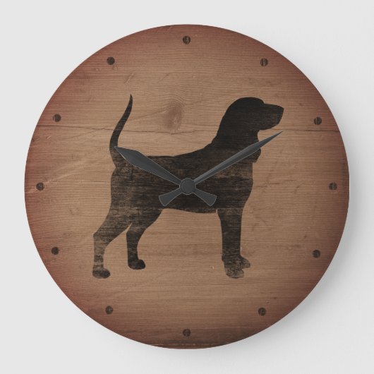 Black and Tan Coonhound Silhouette Rustige stijl Grote Klok (Voorkant)
