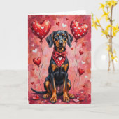 Black and Tan Coonhound Valentine Dog Kaart (Gele Bloem)