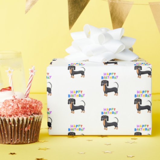 Black and Tan Dachshund Birthday Cadeaupapier (Verjaardagsfeest)