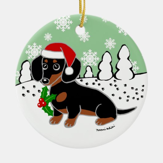 Black and Tan Dachshund Cute Eyes Santa Keramisch Ornament (Voorkant)