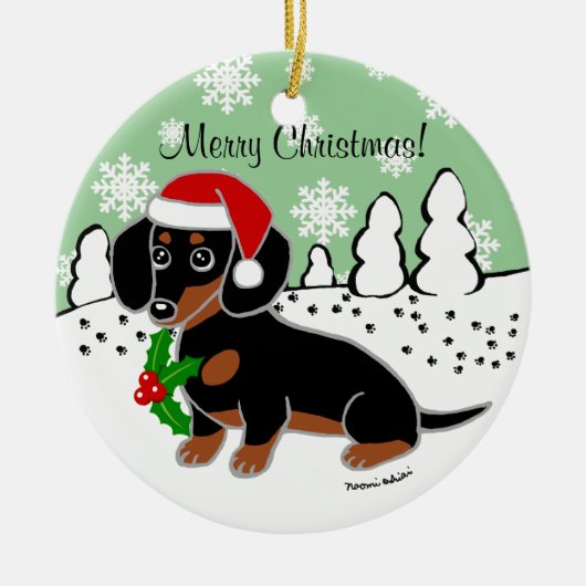 Black and Tan Dachshund Cute Eyes Santa Keramisch Ornament (Voorkant)