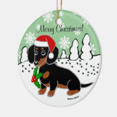 Black and Tan Dachshund Cute Eyes Santa Keramisch Ornament (Links)
