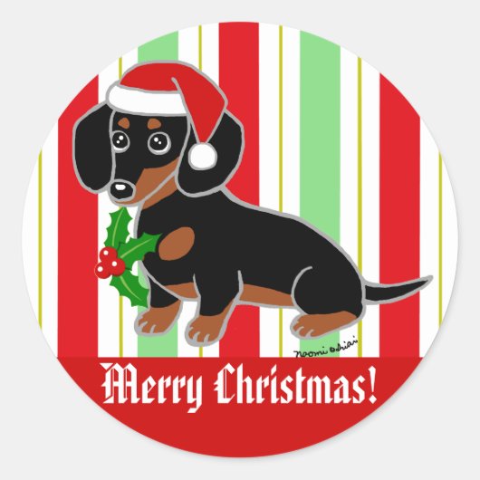 Black and Tan Dachshund Cute Eyes Santa Ronde Sticker (Voorkant)