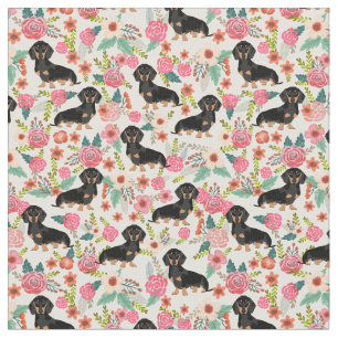Black and Tan Dachshund dogs florals crème Stof